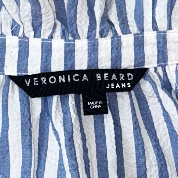 Veronica Beard Calisto Washed Blue White Ruffle Collar Button Revolve Shirt S - Picture 9 of 14